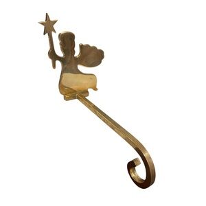 Brass Mantel Stocking Hook Christmas Angel Vtg Metal Long Hanger